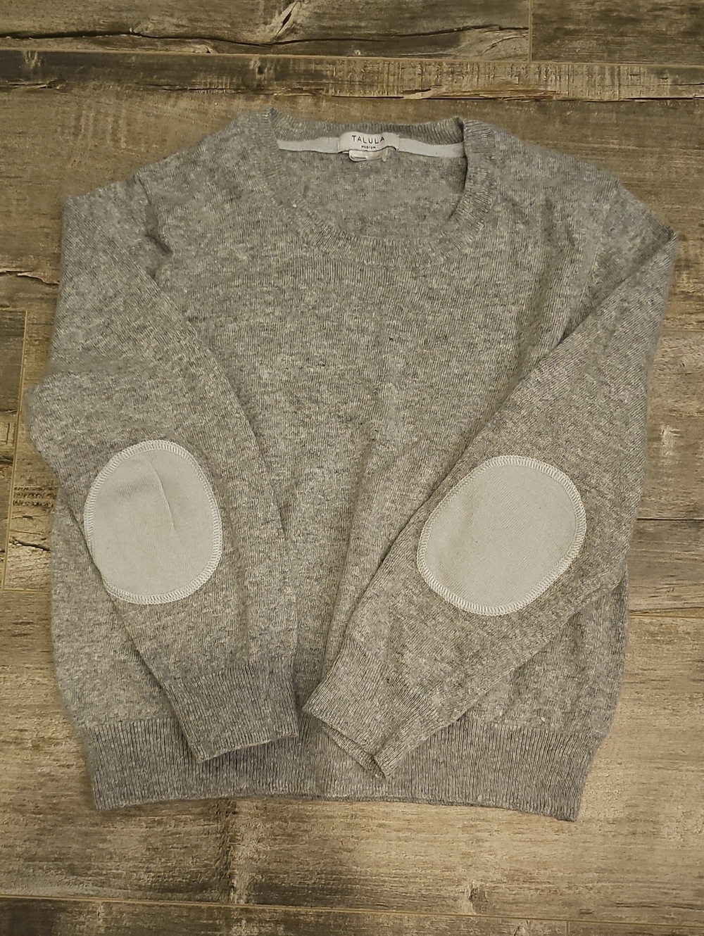 Talula Women Light Grey Crew Sweater Light Blue Elbow 7% Rabbit Hair 5% Cashmere